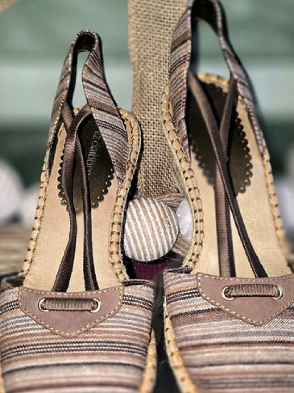 Liz Claiborne Striped Espadrille Wedges in Brown & Pink